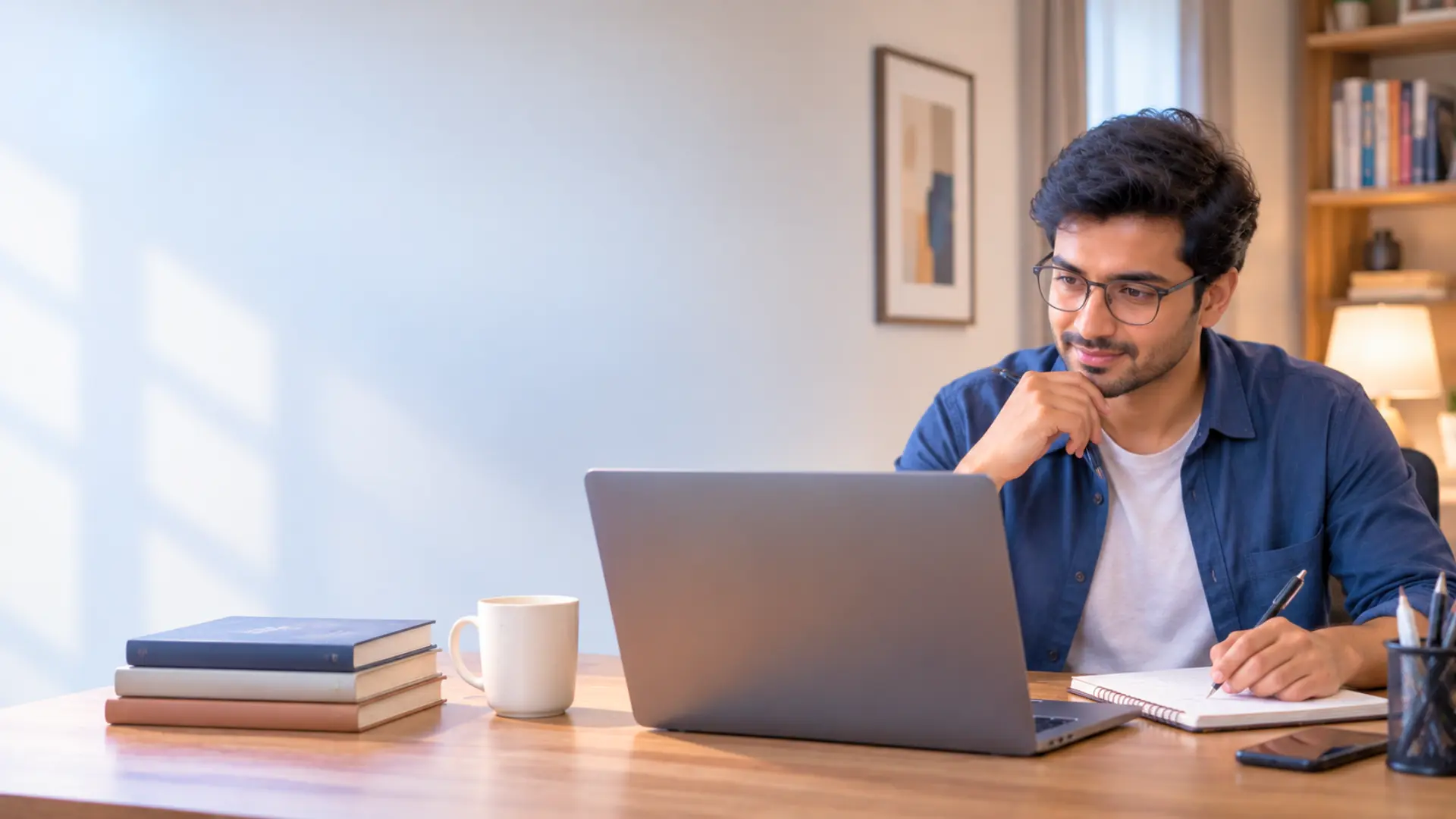 Man using a laptop and notebook for structured online support