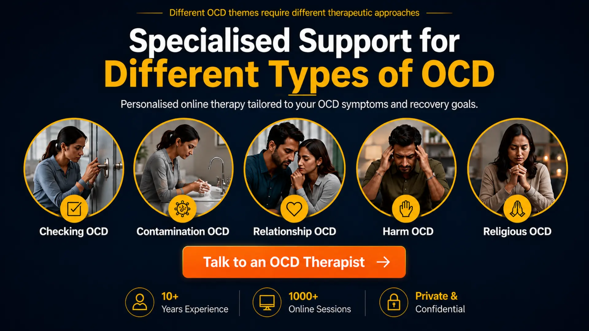 Specialised online therapy for checking, contamination, relationship, harm and religious OCD